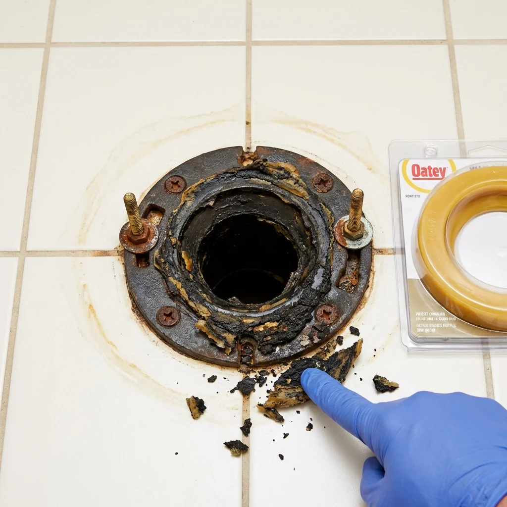 Failed wax ring showing water seepage at the base of a toilet in a Clarksville, TN home