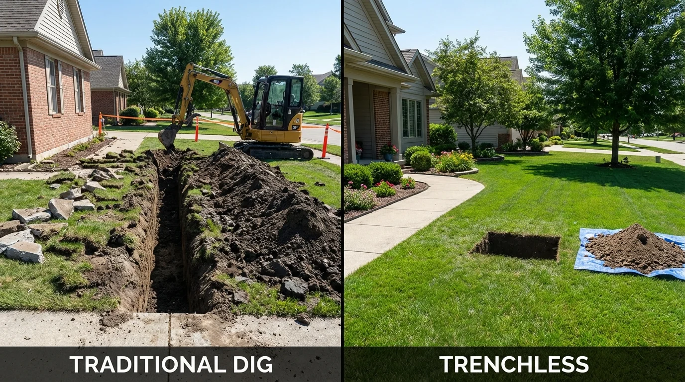 Trenchless sewer repair with minimal yard damage versus traditional excavation in Clarksville, TN